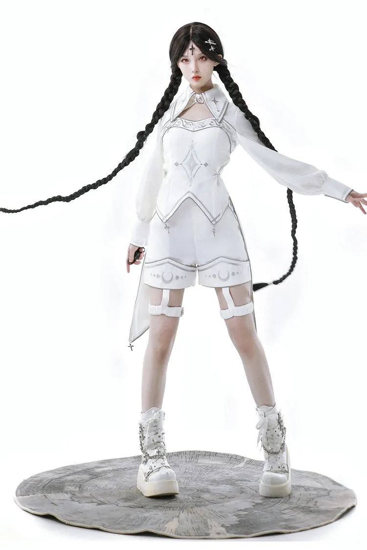 White Bionic Dimension Futuristic Mechanical Style Print Ouji Fashion Lolita Shorts