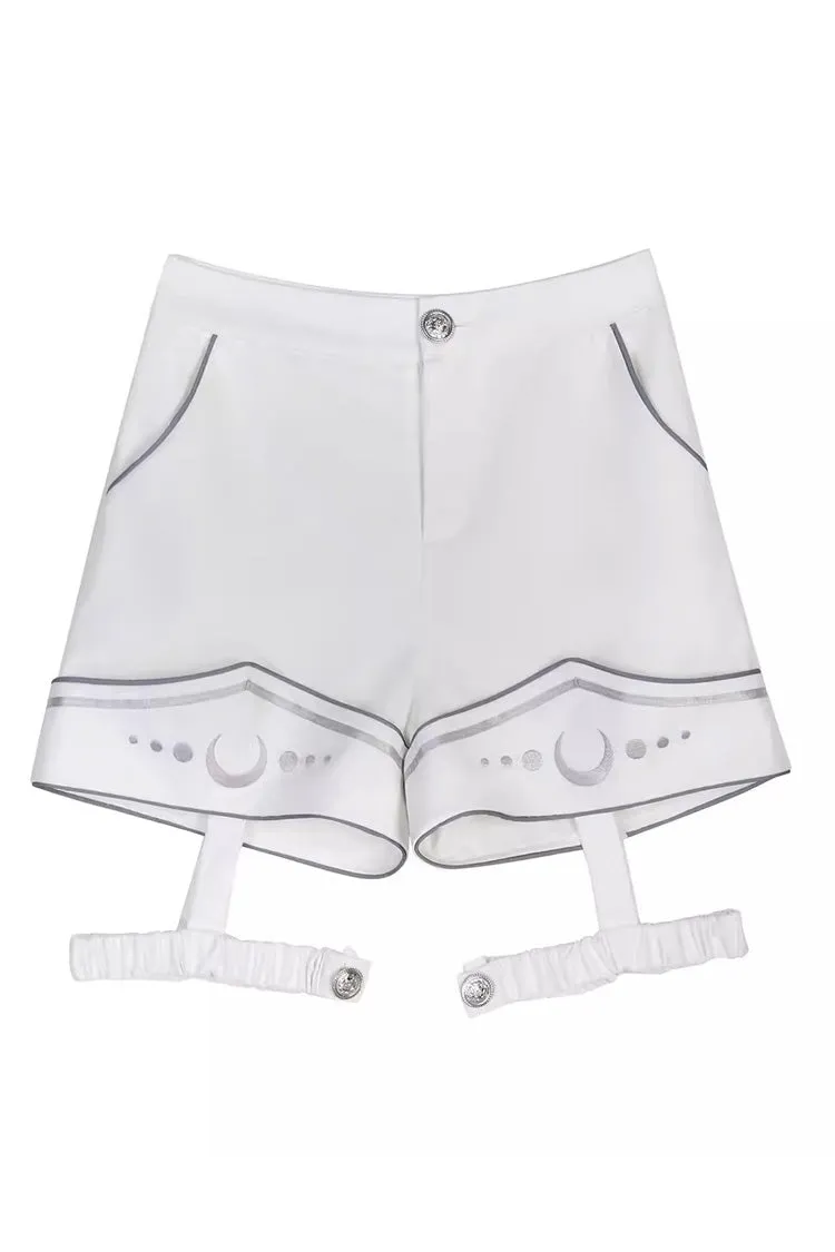 White Bionic Dimension Futuristic Mechanical Style Print Ouji Fashion Lolita Shorts