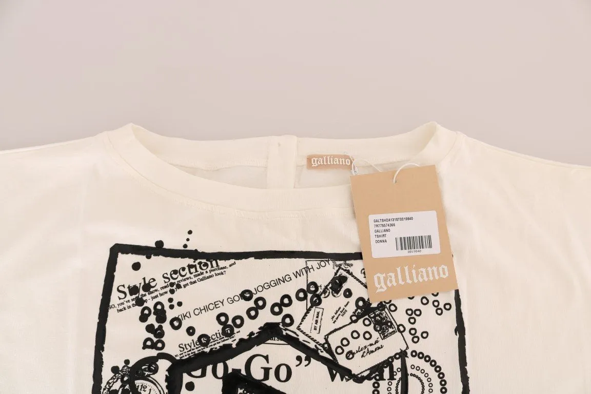 White Cotton Stretch Motive Print T-Shirt