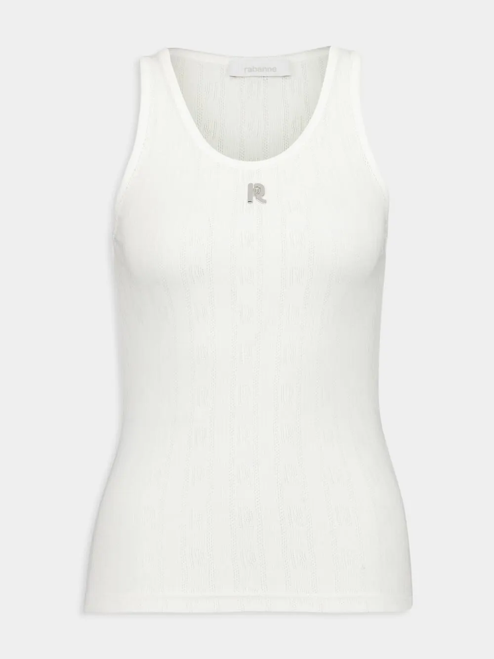 White Round-Neck Tank Top with Logo