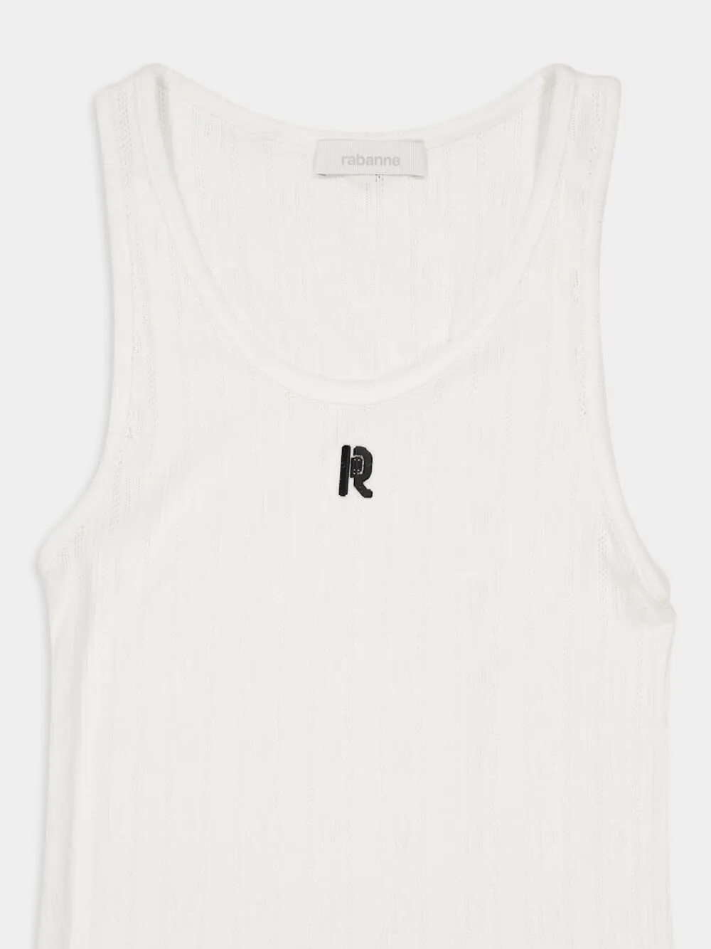 White Round-Neck Tank Top with Logo