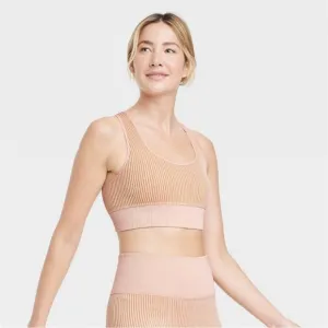 Women's 2 Piece Ribbed Seamless Bra and Bike Shorts JoyLab Clay Pink XL