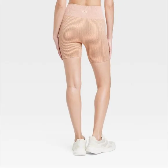 Women's 2 Piece Ribbed Seamless Bra and Bike Shorts JoyLab Clay Pink XL