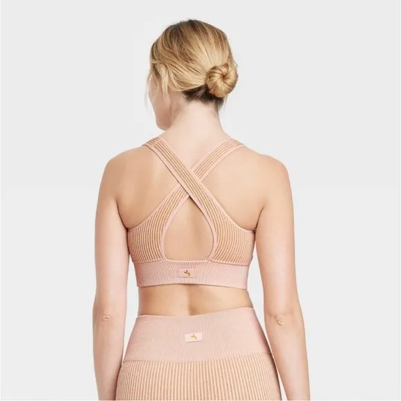 Women's 2 Piece Ribbed Seamless Bra and Bike Shorts JoyLab Clay Pink XL