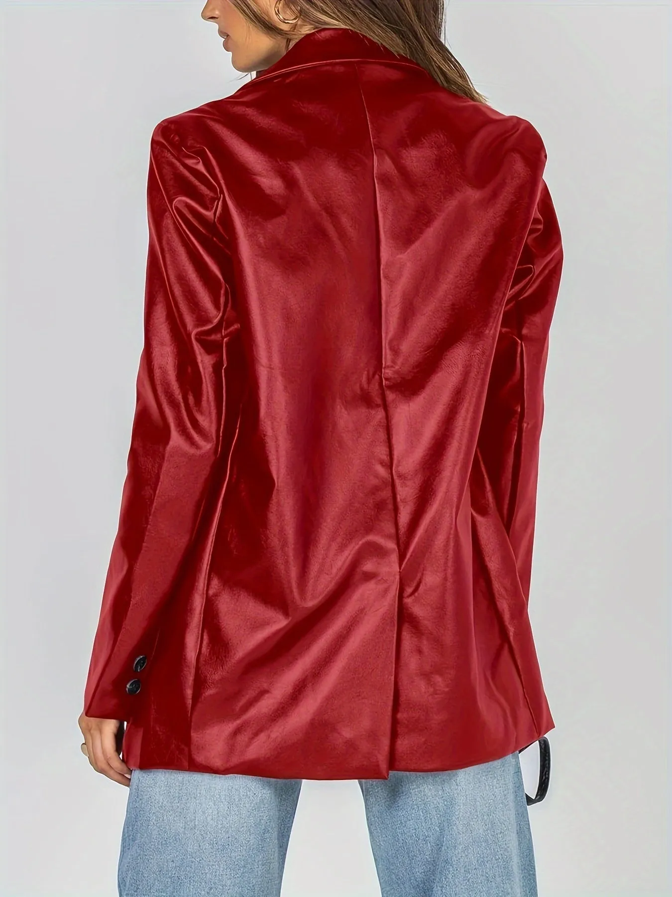 Womens Oversized Faux Leather Blazer with Pockets