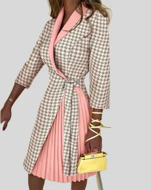 Women's Stylish Multicolored Blazer Dress with Half Sleeves and Side Belt | For Everyday Wear