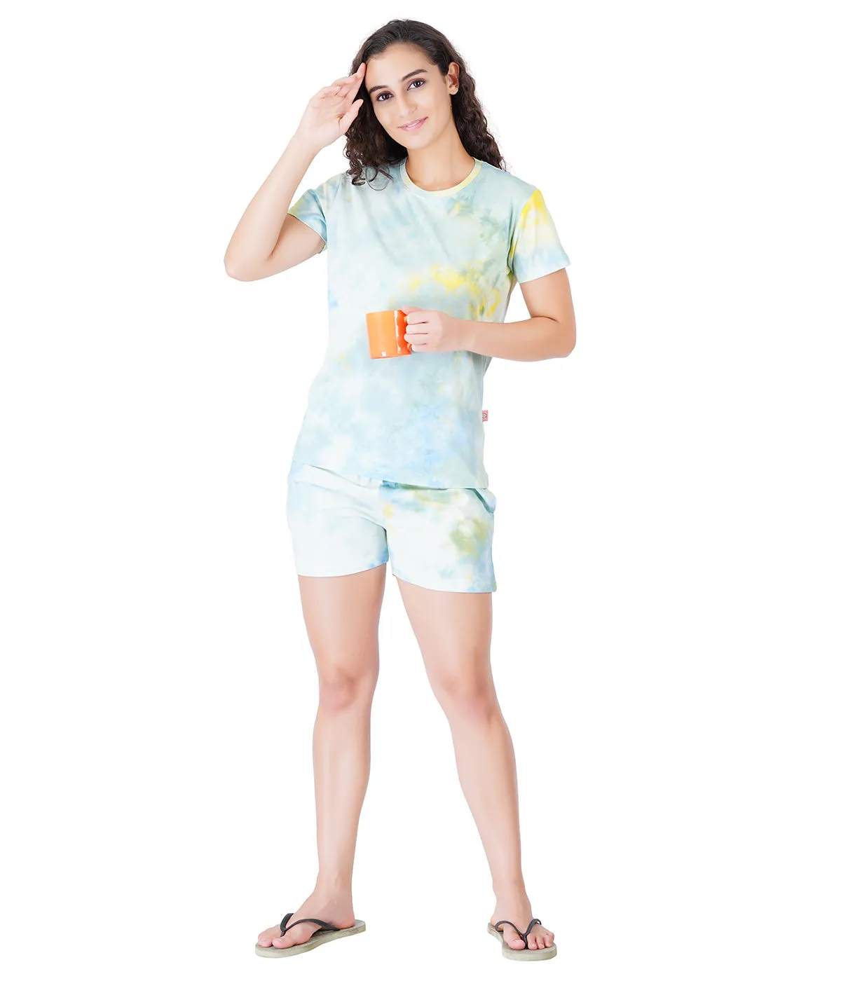 Women's Yellow Multicolored Shorts Set - Vibrant & Comfortable Nightwear