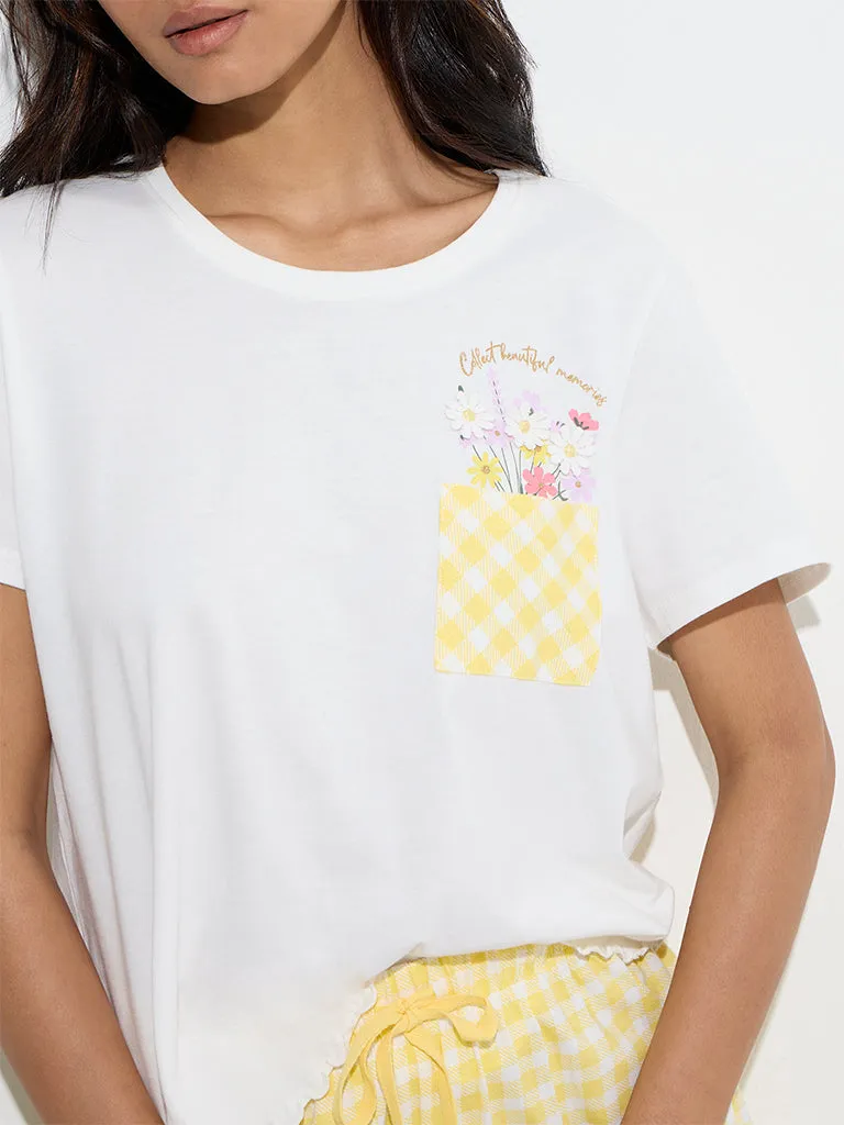 Wunderlove White Gingham Cotton Shorts Set In A Bag