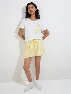 Wunderlove White Gingham Cotton Shorts Set In A Bag