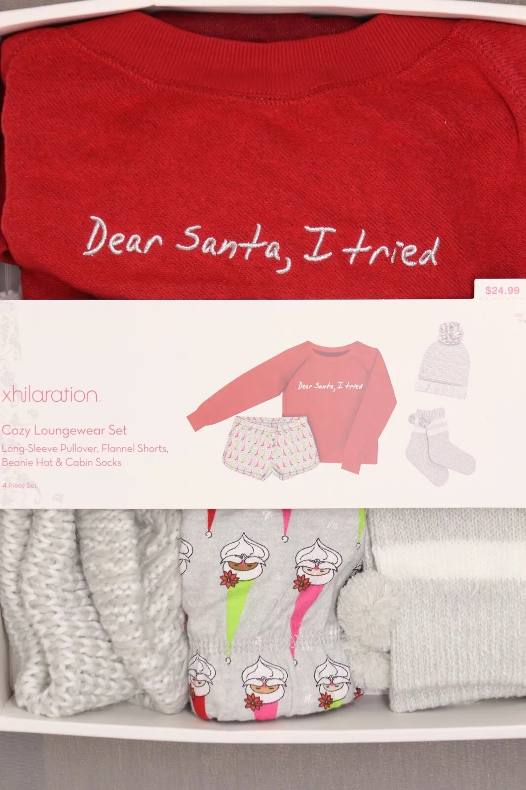 Xhilaration Women's 4 Piece Pajama Gift Set - Top Bottoms Hat Socks