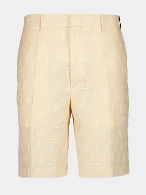 Yellow Linen Jacquard Bermuda Shorts
