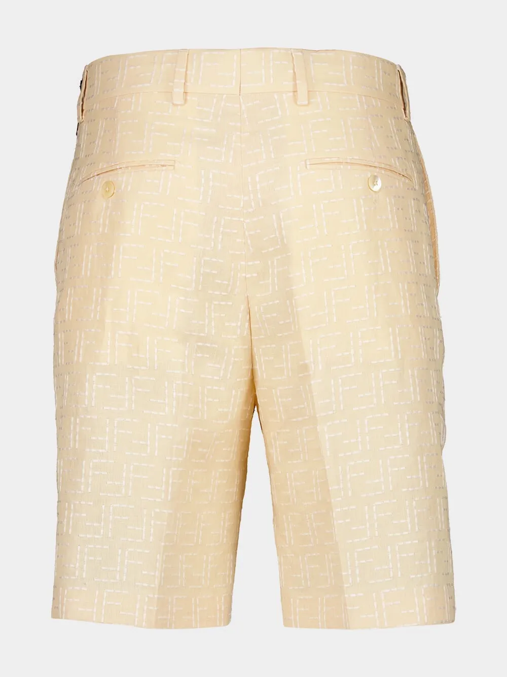 Yellow Linen Jacquard Bermuda Shorts