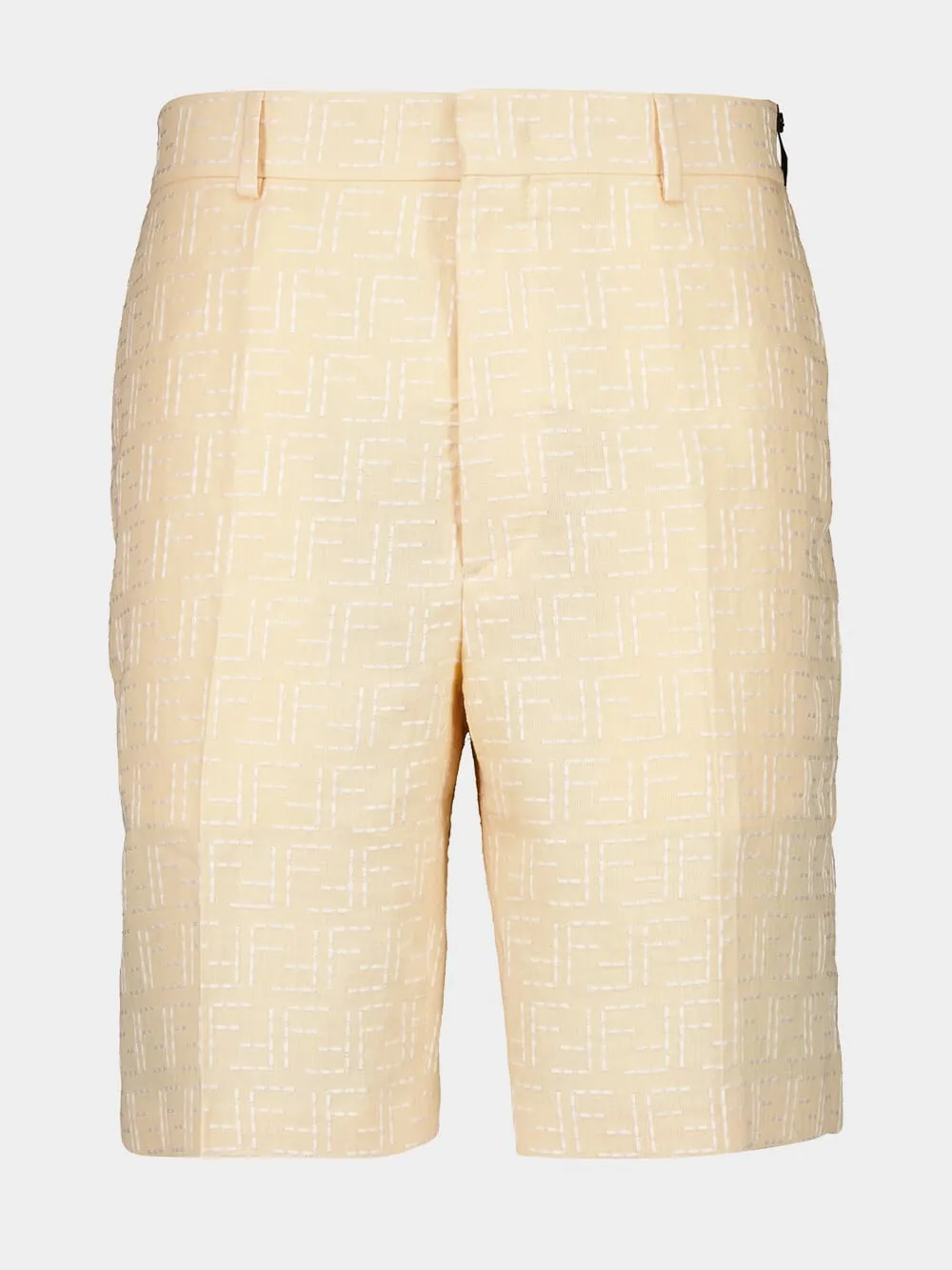 Yellow Linen Jacquard Bermuda Shorts