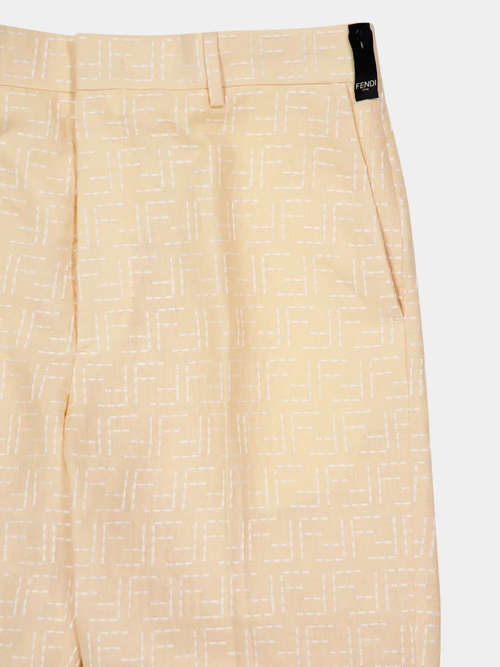 Yellow Linen Jacquard Bermuda Shorts