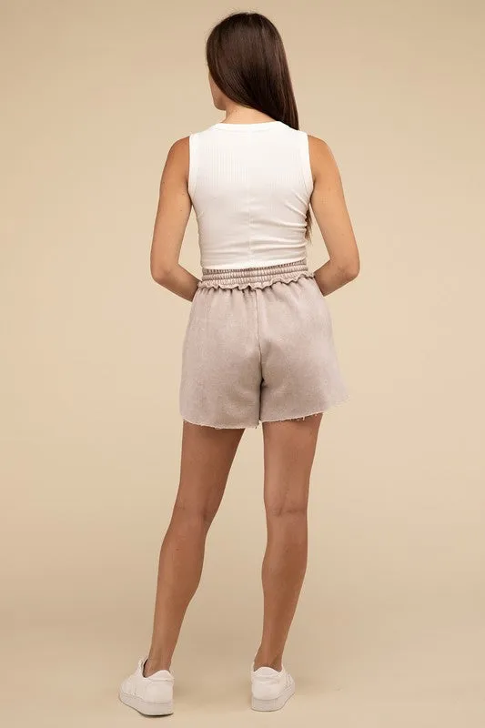 ZENANA Acid Wash Fleece Drawstring Shorts with Pockets
