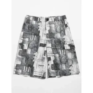 Zipper Fly Old Annual Ring Print Casual Shorts - Blue Gray M