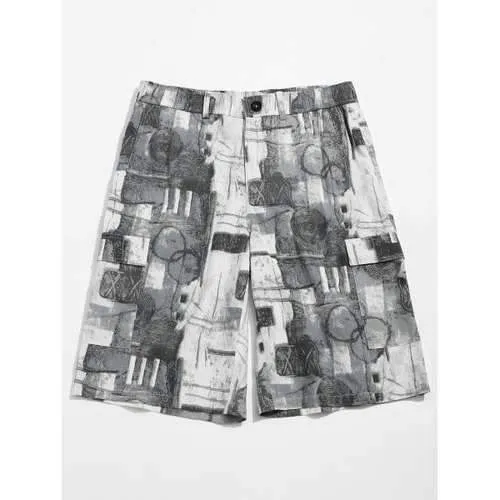 Zipper Fly Old Annual Ring Print Casual Shorts - Blue Gray M