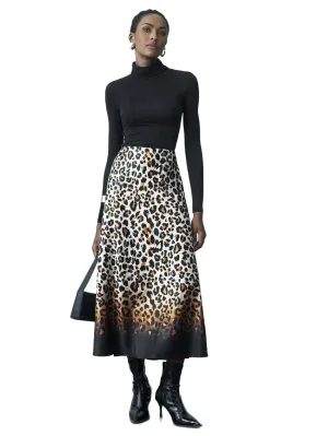 Zita A-Line Leopard Print Skirt - Versatile Design in Khaki